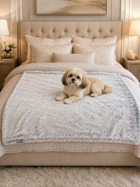 PJYuCien Large Plush Faux Fur Pet Blanket - White And Grey 50"x60"
